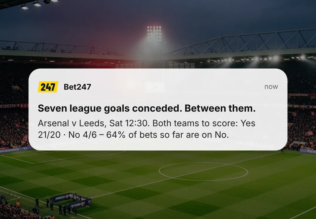 A Bet247 push notification: Seven league goals conceded. Between them.