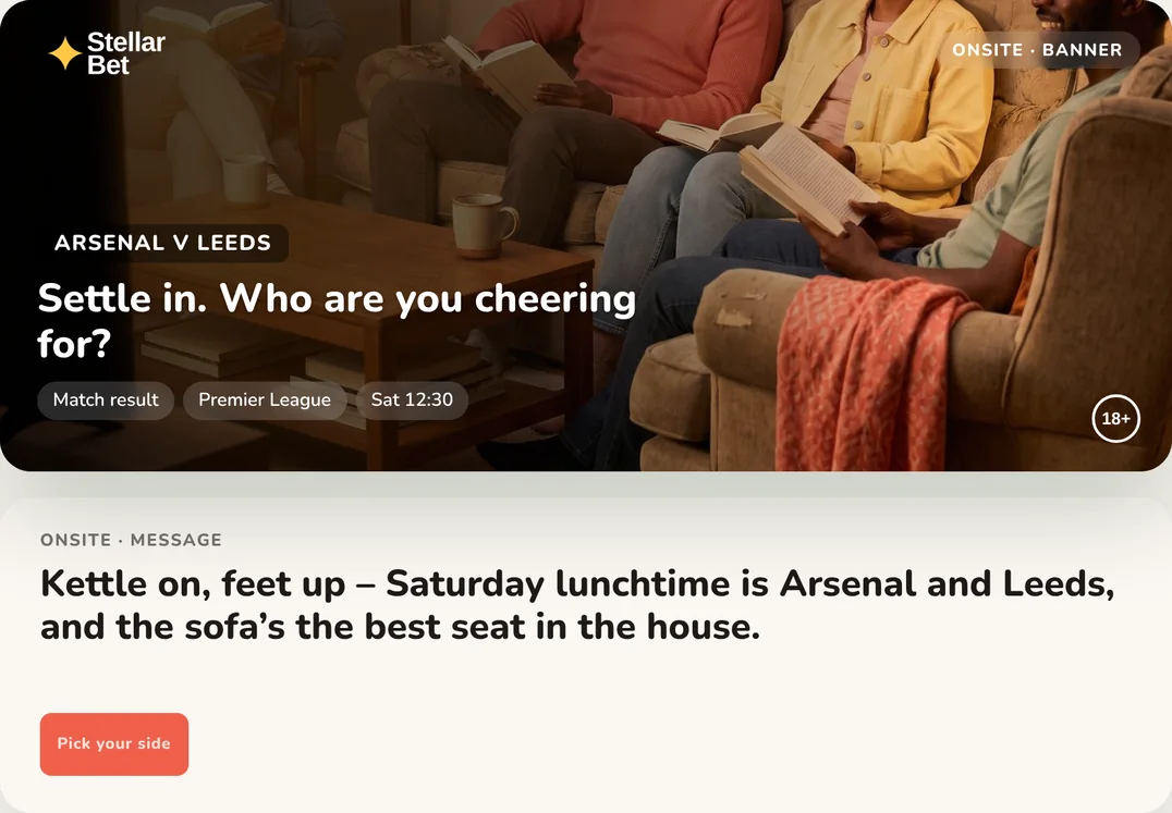A Stellar Bet banner and message on its site: Settle in. Who are you cheering for?