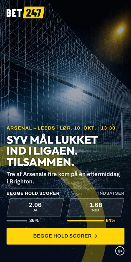 Bet247 in Danish: Syv mål lukket ind i ligaen. Tilsammen. Begge hold scorer.