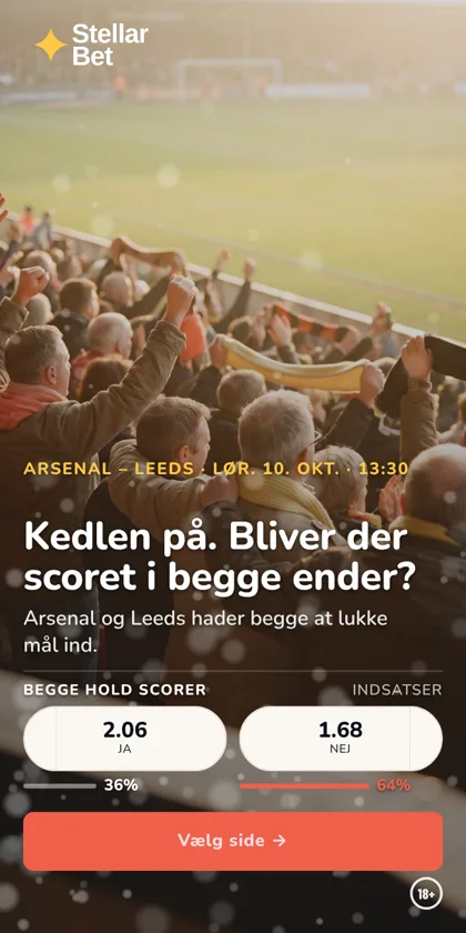 Stellar Bet in Danish: Kedlen på. Bliver der scoret i begge ender? Begge hold scorer.